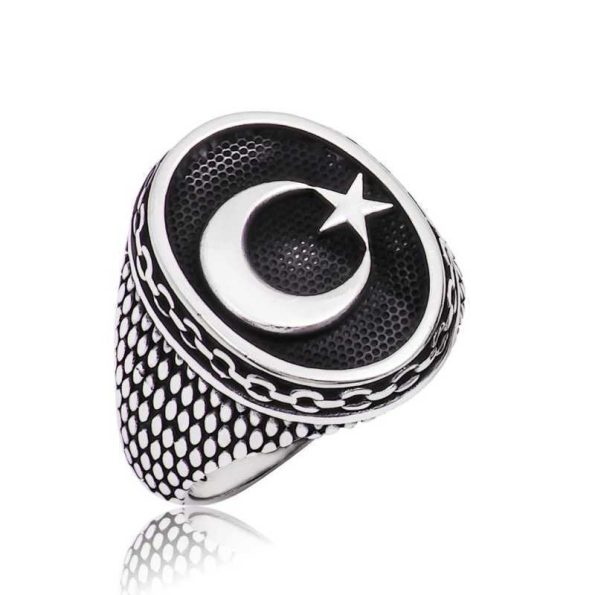 %title% - Gümüş Ay Yıldız Erkek Yüzük