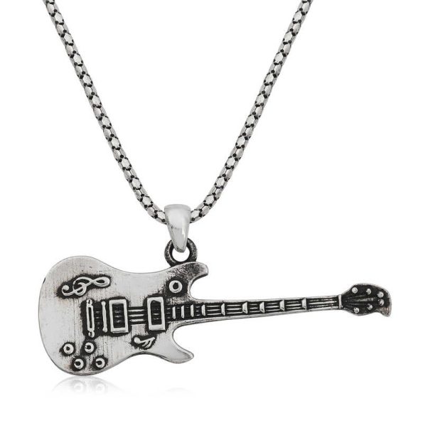 %title% - ​Gümüş Elektro Gitar Erkek Kolye