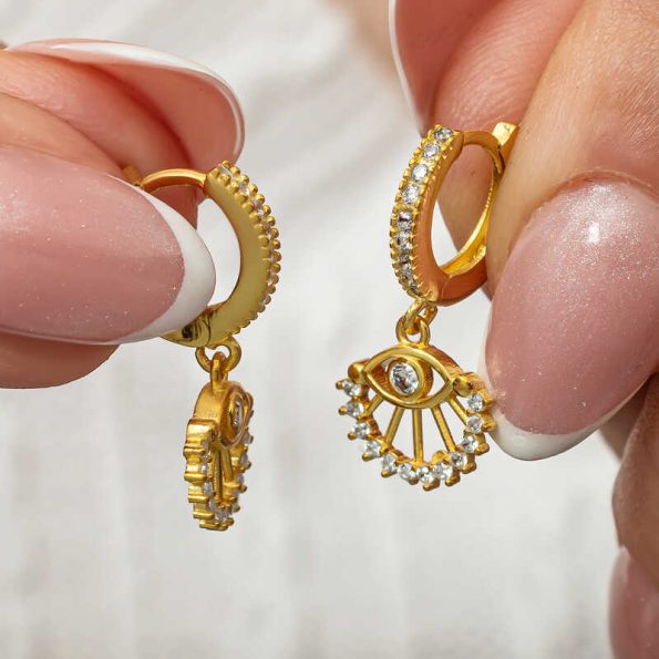 %title% - Gümüş Sallantılı Gold Göz Kadın Küpe