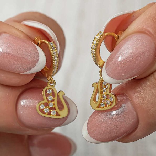 %title% - Gümüş Sallantılı Gold Kuğu Kadın Küpe