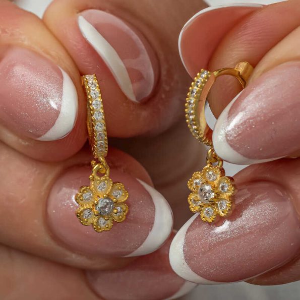 %title% - Gümüş Sallantılı Gold Minimal Çiçek Kadın Küpe