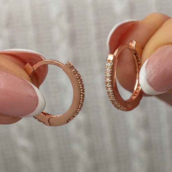 %title% - Gümüş Zirkon Taşlı Rose Oval Küpe