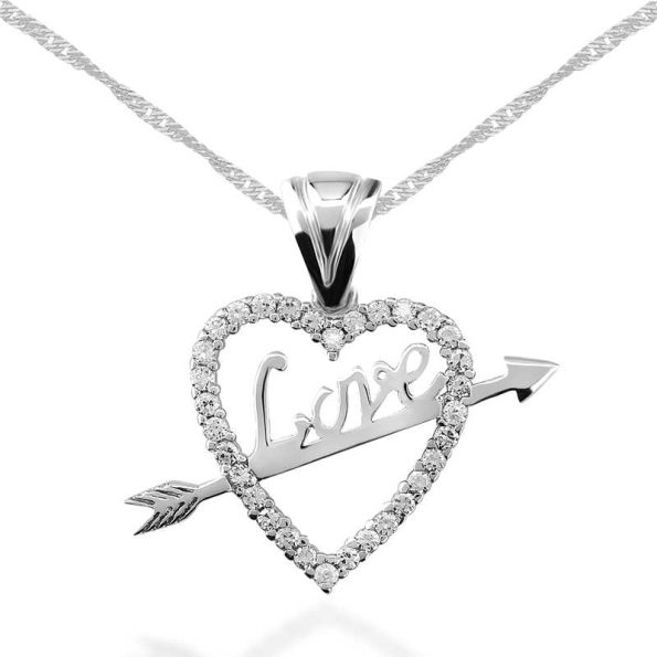 %title% - Gümüş Love Oklu Kalp Bayan Kolye