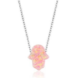 Gümüş Pembe Opal Fatma Ana Eli Bayan Kolye